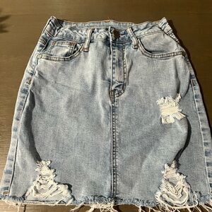 Windsor Light Blue Distressed Pencil Skirt